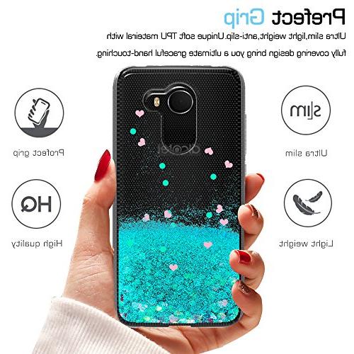 T-Mobile Walters/ Plus with Glass Protector,LeYi Glitter Liquid Protective A30 2017 ZX Turquoise